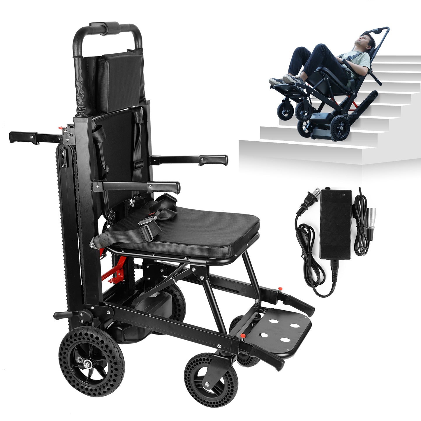 Ecojoy Stair Climbing Wheelchair Electric Folding Wheelchair with Lightweight Aluminum Frame, 450lb Capacity