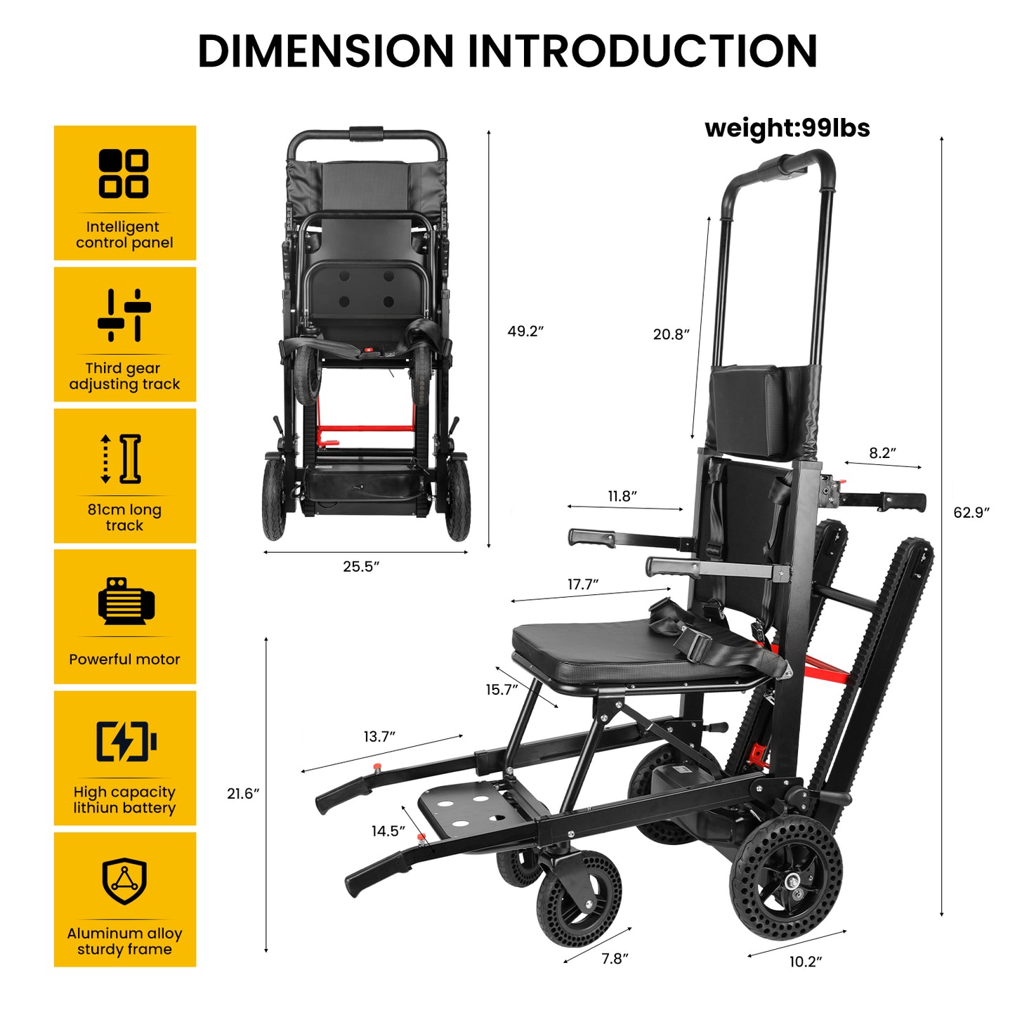 Ecojoy Stair Climbing Wheelchair Electric Folding Wheelchair with Lightweight Aluminum Frame, 450lb Capacity