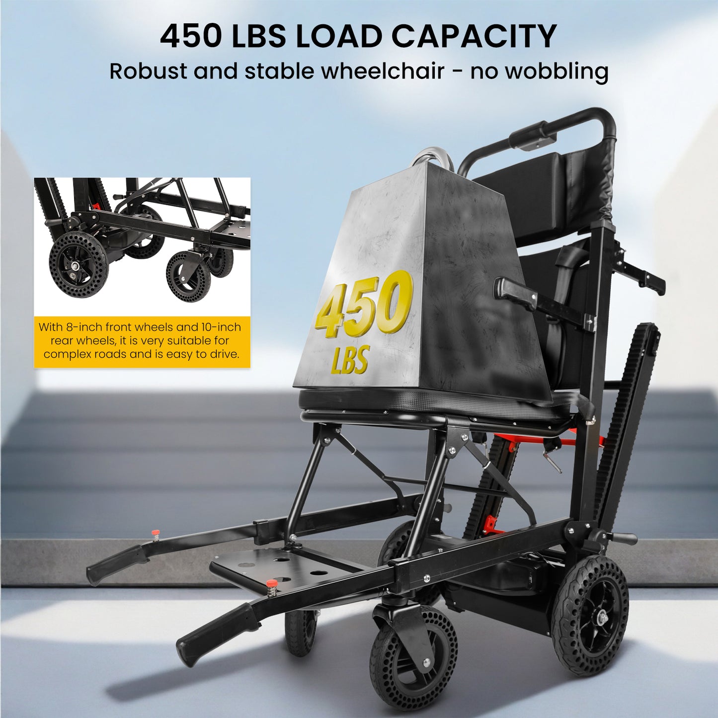 Ecojoy Stair Climbing Wheelchair Electric Folding Wheelchair with Lightweight Aluminum Frame, 450lb Capacity