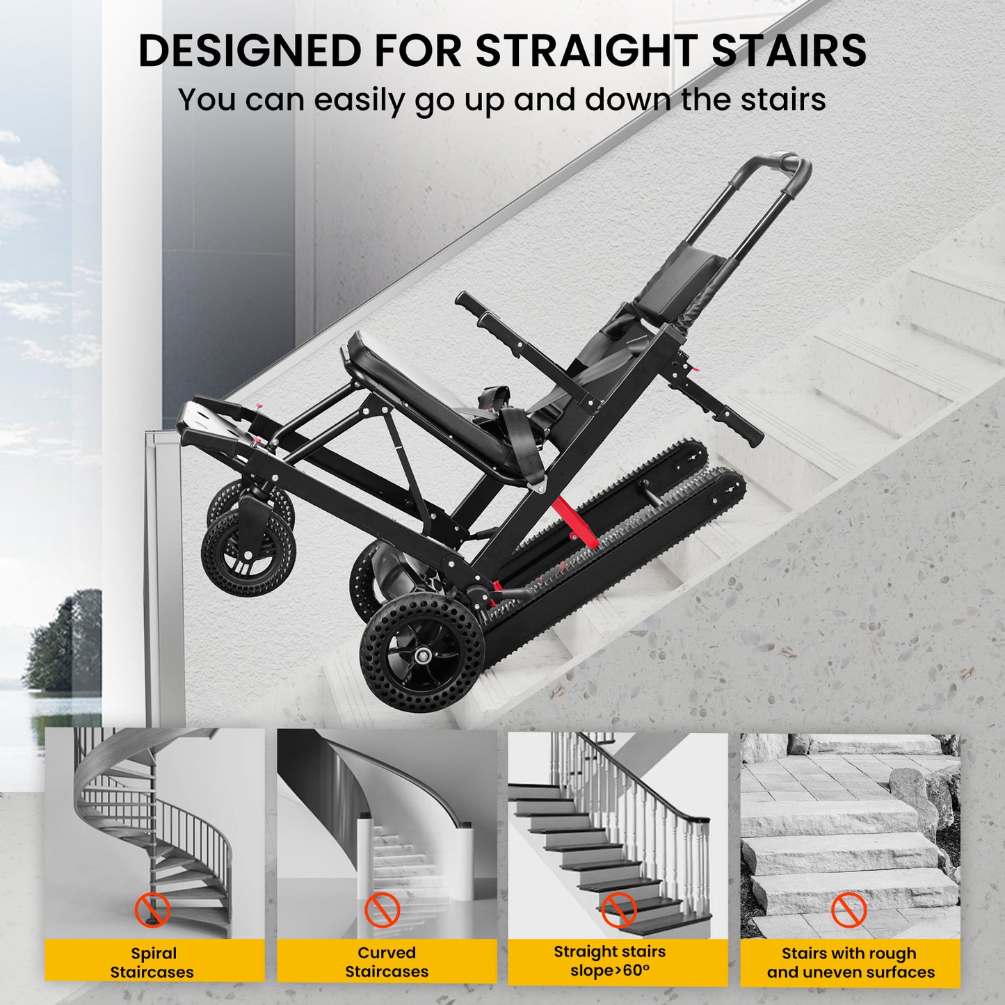 Ecojoy Stair Climbing Wheelchair Electric Folding Wheelchair with Lightweight Aluminum Frame, 450lb Capacity