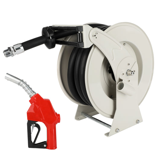 Retractable Fuel Hose Reel with Refueling Nozzle, 1" x 32ft Spring Driven Diesel Hose Reel 300 PSI Industrial Auto Swivel Heavy Duty Steel Construction Reel for Ship Vehicle Tank Truck