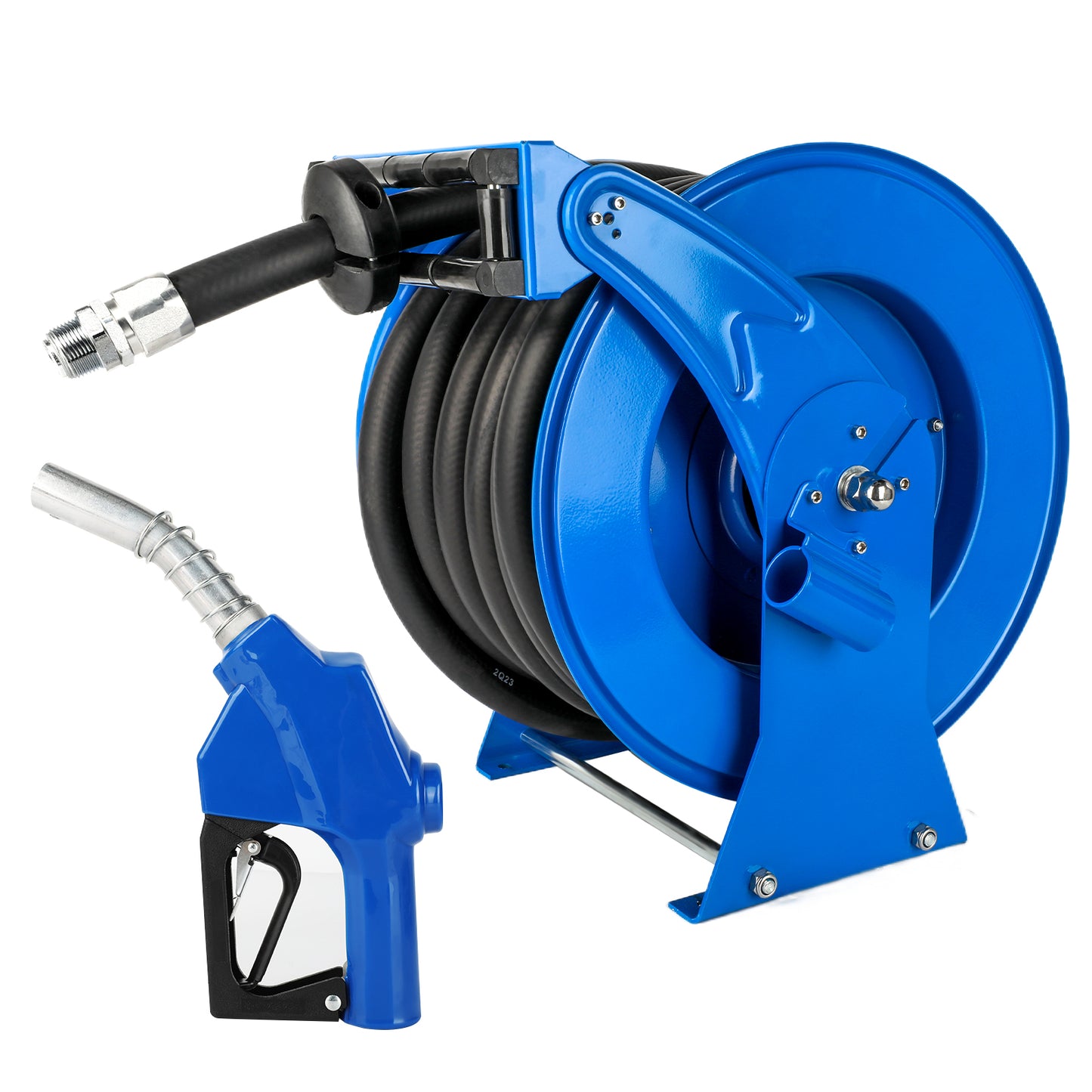 Retractable Fuel Hose Reel with Refueling Nozzle Gun, 1" x 50ft Spring Driven Diesel Hose Reel 300 PSI Industrial Auto Swivel Heavy Duty Steel Construction Reel for Ship Vehicle Tank Truck