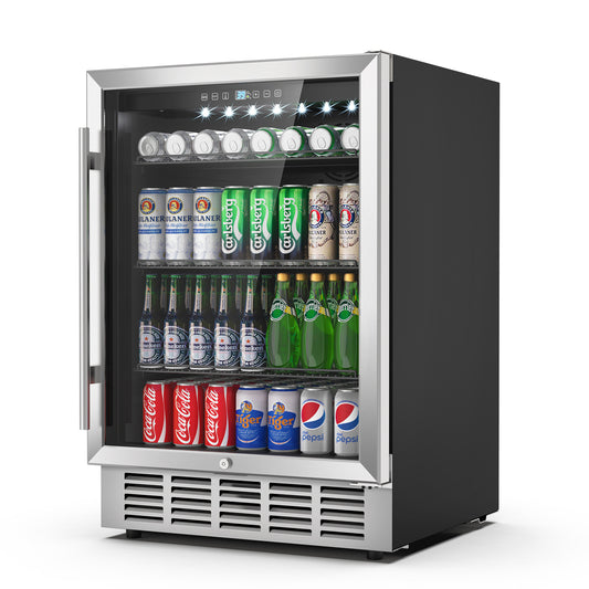 24 inch Beverage Refrigerator, Undercounter Refrigerator Stainless Small Beverage Cooler Fridge with Digital Display for 190 Cans, Suit for Outdoor, Home Use and Compact Places