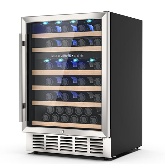 24 inch Wine Cooler Refrigerator, Dual Zone Wine Fridge Undercounter Refrigerator 54 Bottles Wine Cooler Fridge with Digital Display for Outdoor, Home Use and Compact Places