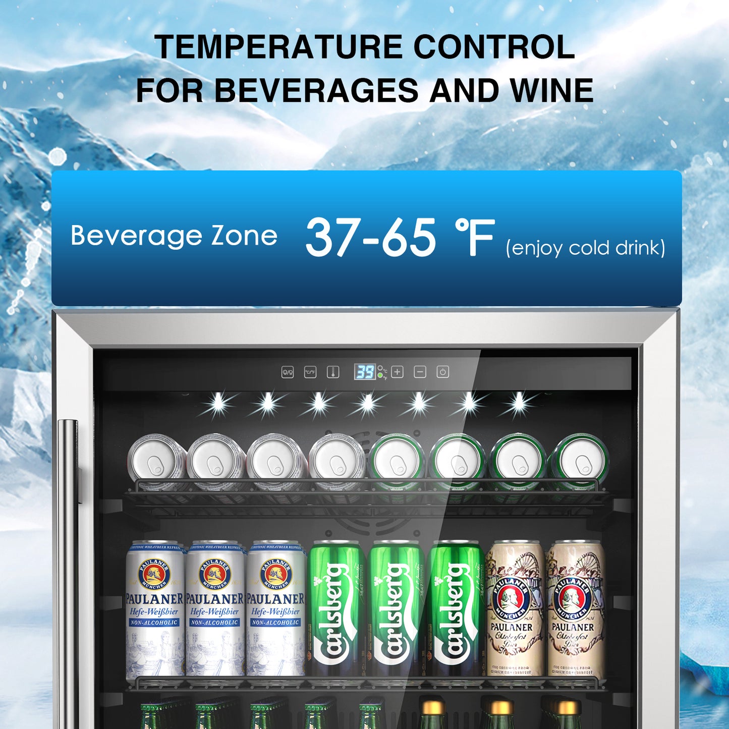 24 inch Beverage Refrigerator, Undercounter Refrigerator Stainless Small Beverage Cooler Fridge with Digital Display for 190 Cans, Suit for Outdoor, Home Use and Compact Places