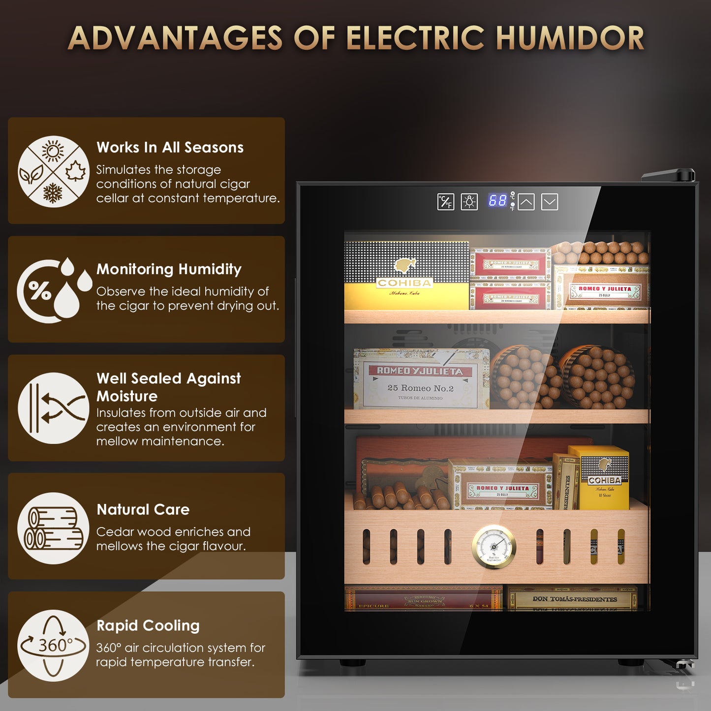 Ecojoy 50L Cigar Humidor Cabinet with Cooling, Spanish Cedar, Hygrometer, 300 Cigars