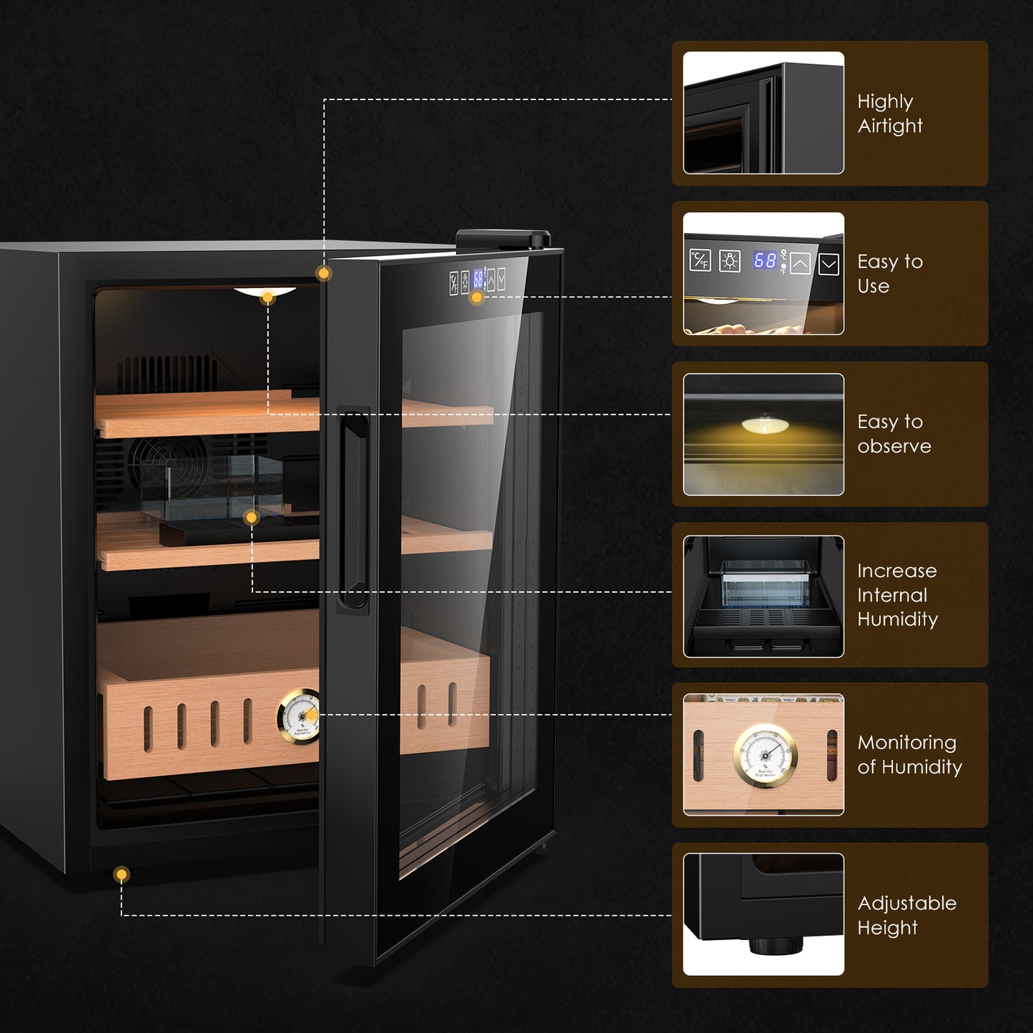 Ecojoy 50L Cigar Humidor Cabinet with Cooling, Spanish Cedar, Hygrometer, 300 Cigars