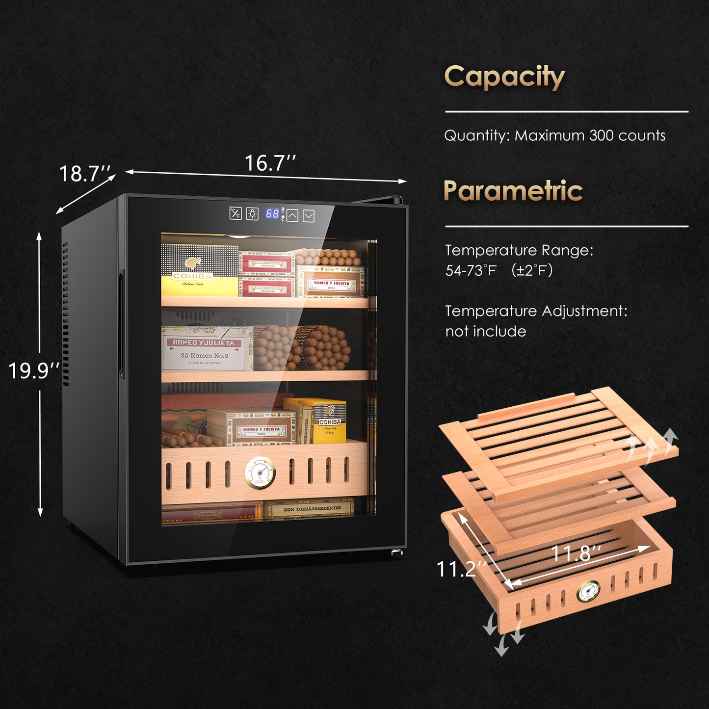 Ecojoy 50L Cigar Humidor Cabinet with Cooling, Spanish Cedar, Hygrometer, 300 Cigars