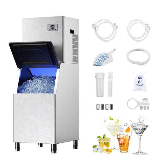 Ecojoy Commercial Ice Maker Machine 550LBS/24H Air-Cooled Ice Machine with Storage Bin