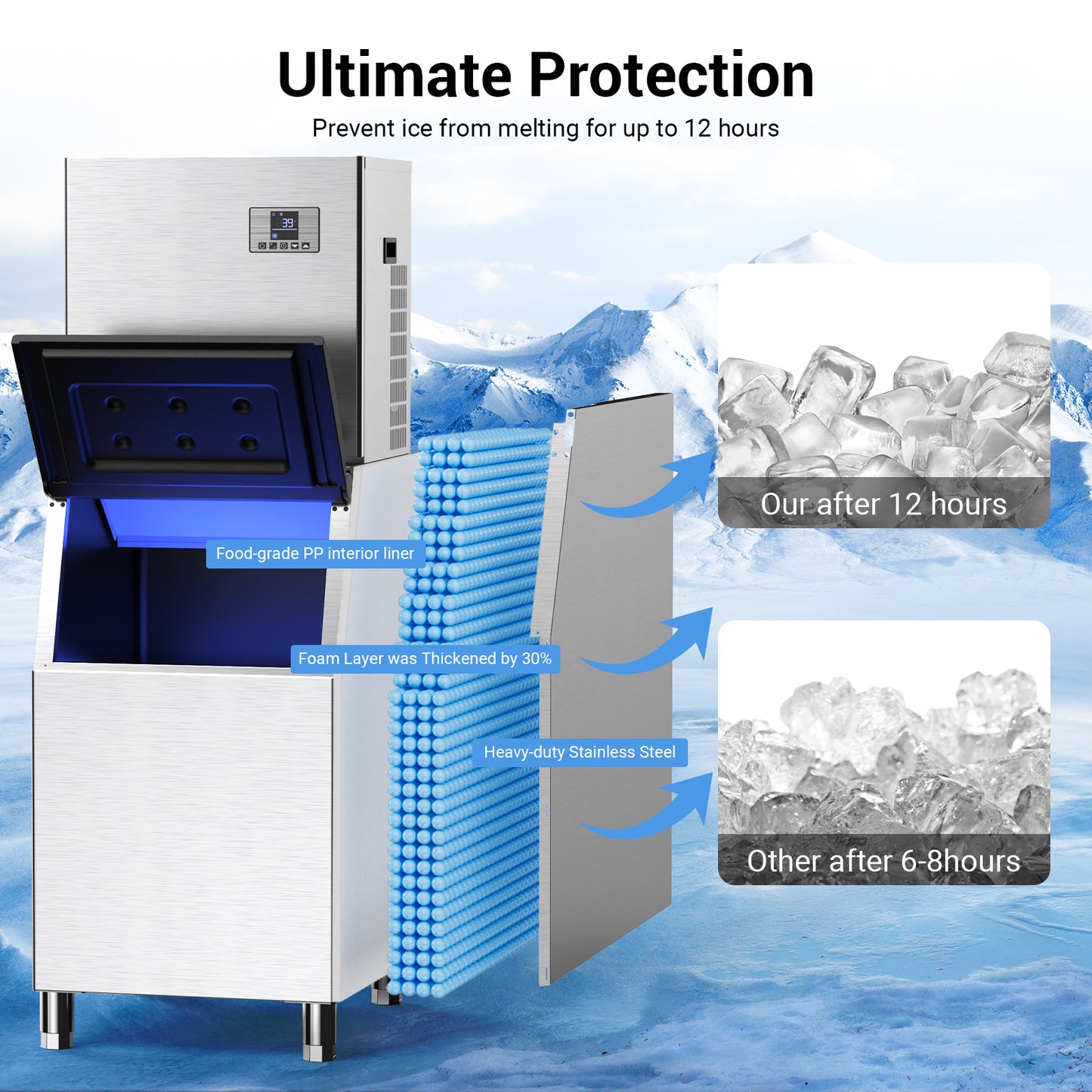 Ecojoy Commercial Ice Maker Machine 550LBS/24H Air-Cooled Ice Machine with Storage Bin