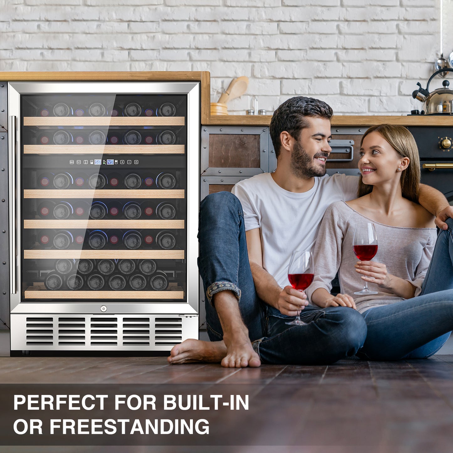 24 inch Wine Cooler Refrigerator, Dual Zone Wine Fridge Undercounter Refrigerator 54 Bottles Wine Cooler Fridge with Digital Display for Outdoor, Home Use and Compact Places