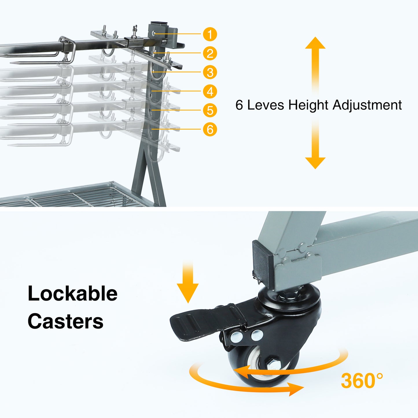 Rotisserie Grill Roaster, 132lbs Charcoal Grill Outdoor BBQ Grill Pig Lamb Spit Roaster with 25W Motor and Hand Crank