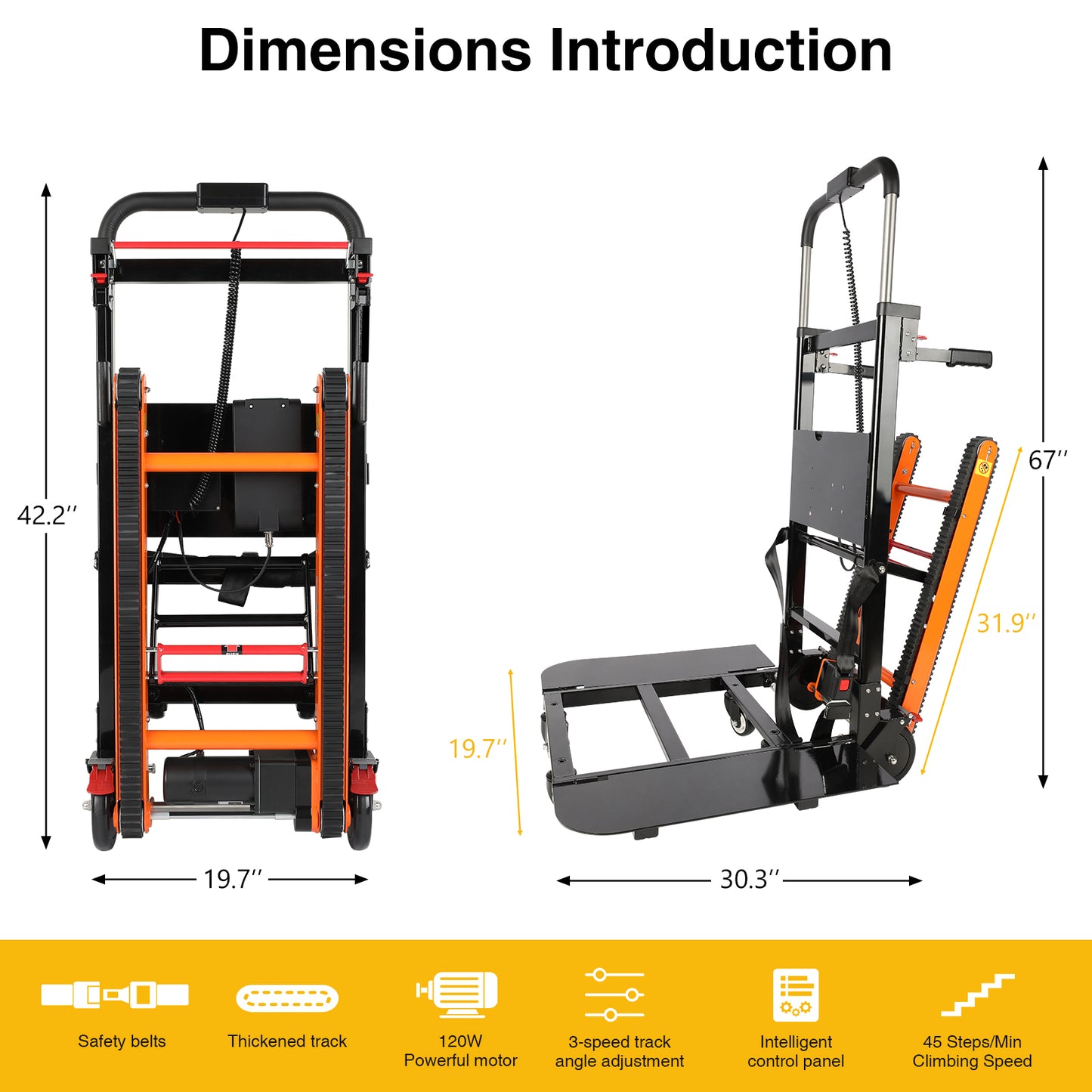 Electric Stair Climbing Hand Trucks, Dolly Cart 440lbs Max Load 120W Power Heavy Duty Folding Stair Climber Moving Cart with Motor Battery for Family Warehouse Logistics