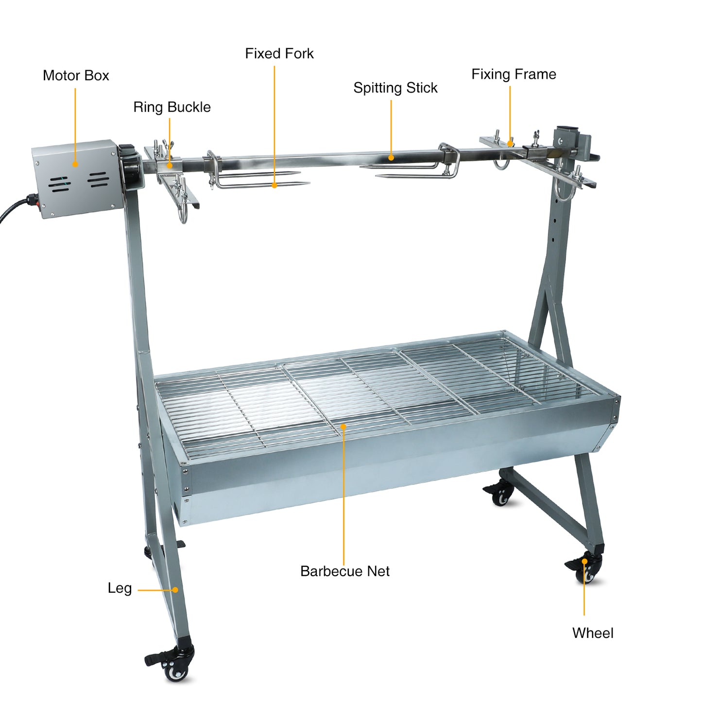 Rotisserie Grill Roaster, 132lbs Charcoal Grill Outdoor BBQ Grill Pig Lamb Spit Roaster with 25W Motor and Hand Crank