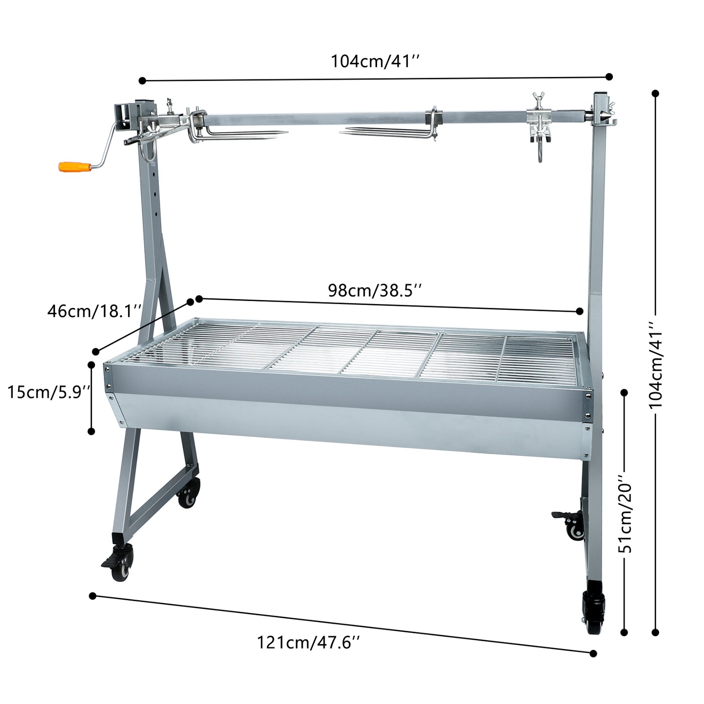 Rotisserie Grill Roaster, 132lbs Charcoal Grill Outdoor BBQ Grill Pig Lamb Spit Roaster with 25W Motor and Hand Crank