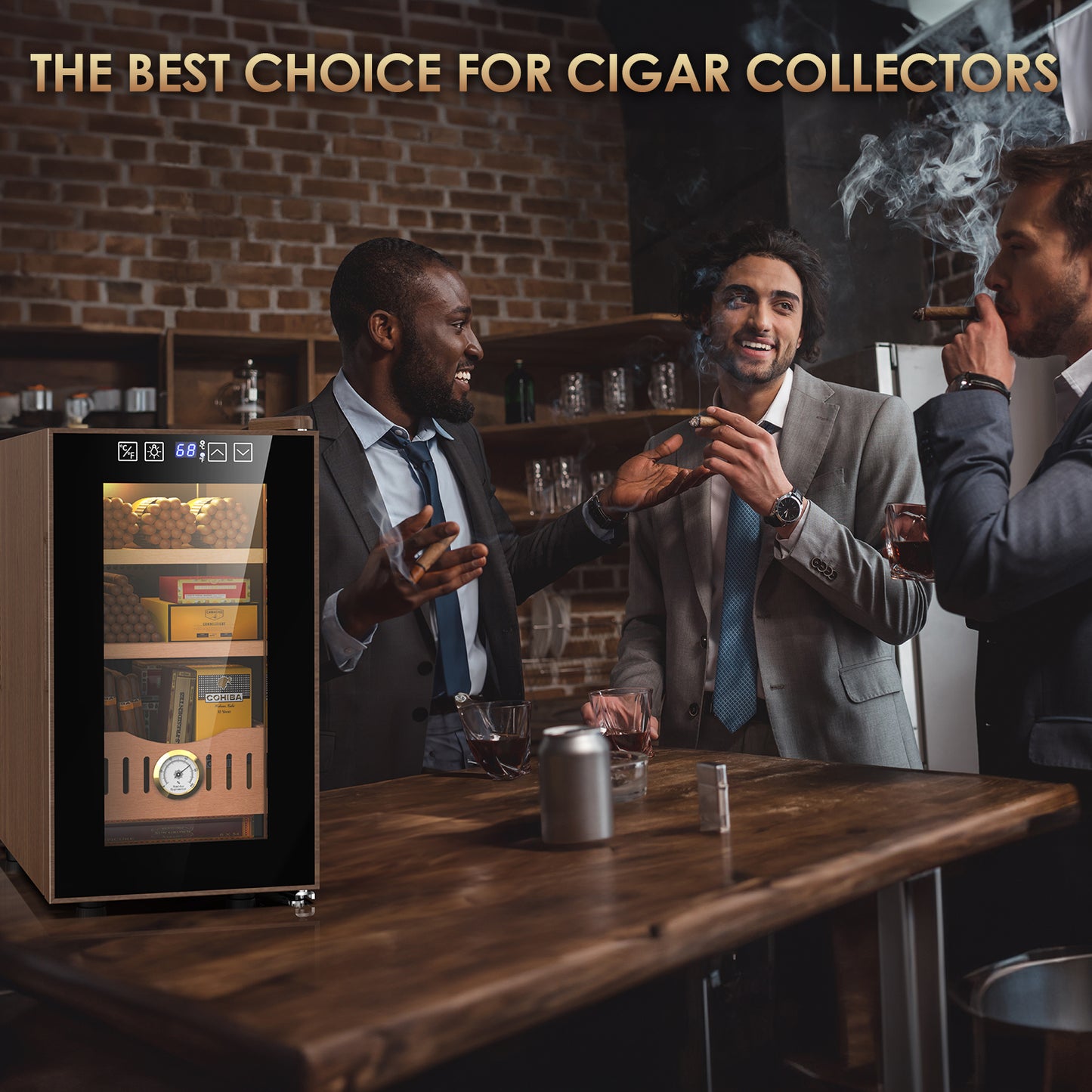 Ecojoy 26L Electric Cigar Humidor for 200 Counts, With Cooling & Humidity Control System,With Spanish Cedar Wood Shelves,Gifts for Men