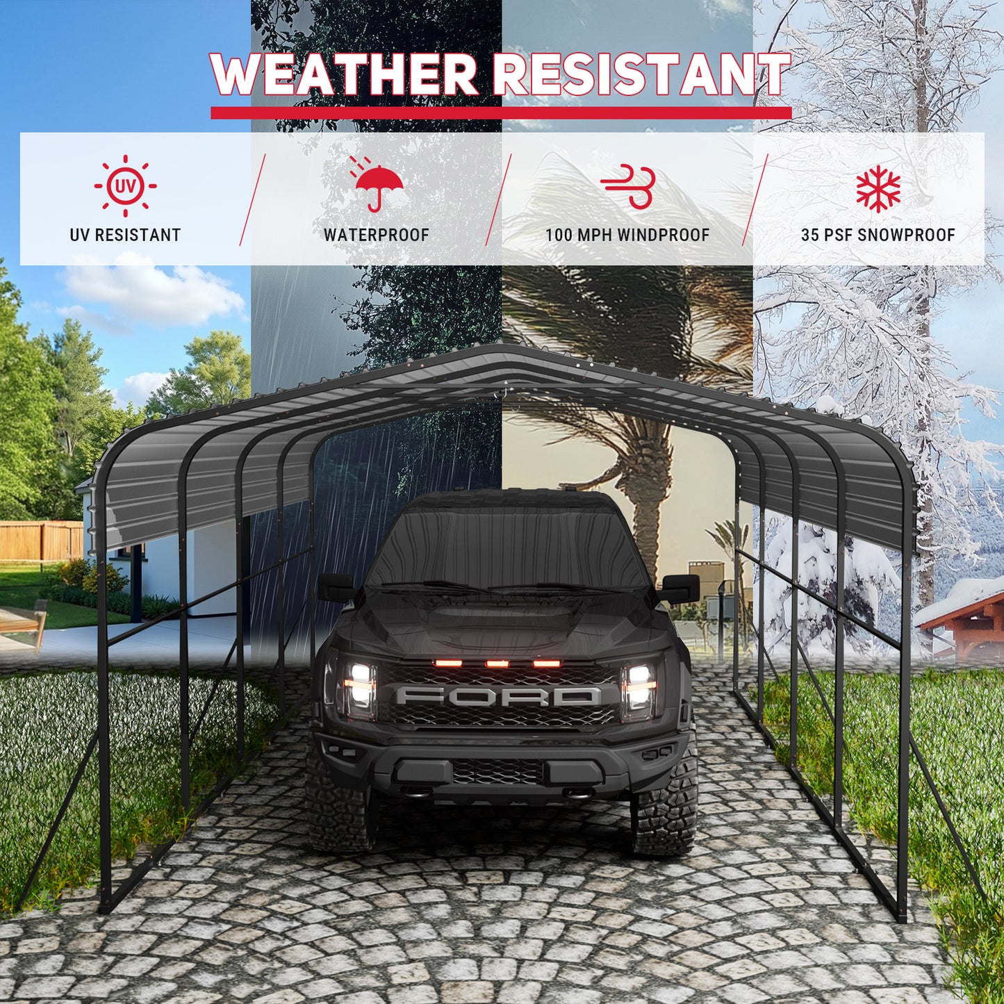 Ecojoy 12' x 20' Outdoor Metal Carport, Heavy Duty Galvanized Steel Carport Canopy