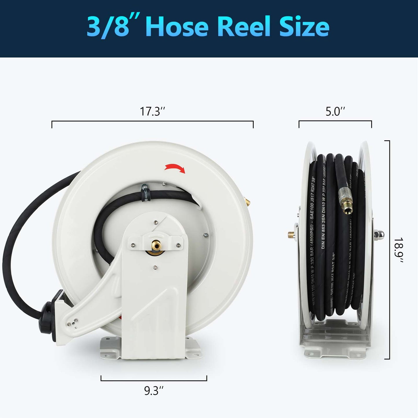 3/8" x 50 ft Oil Hose Reel Retractable Hose W P 330 BAR Max 4800 PSI Adjustable