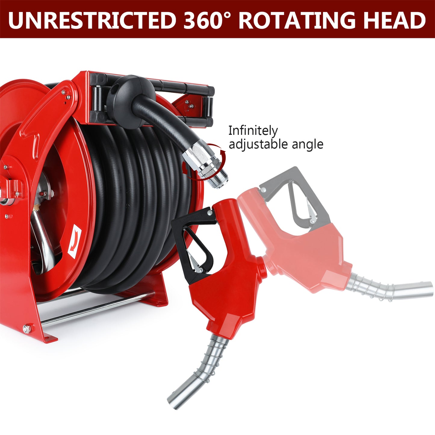 Retractable Diesel Fuel Hose Reel 1" x 50' with Fueling Nozzle for Truck 300 PSI