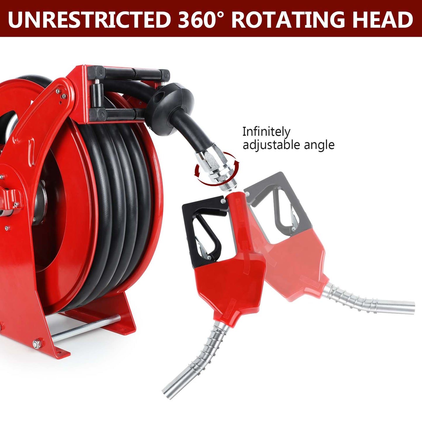 Diesel Fuel Hose Reel Retractable 3/4" x 50' Spring Driven Auto Swivel 300 PSI