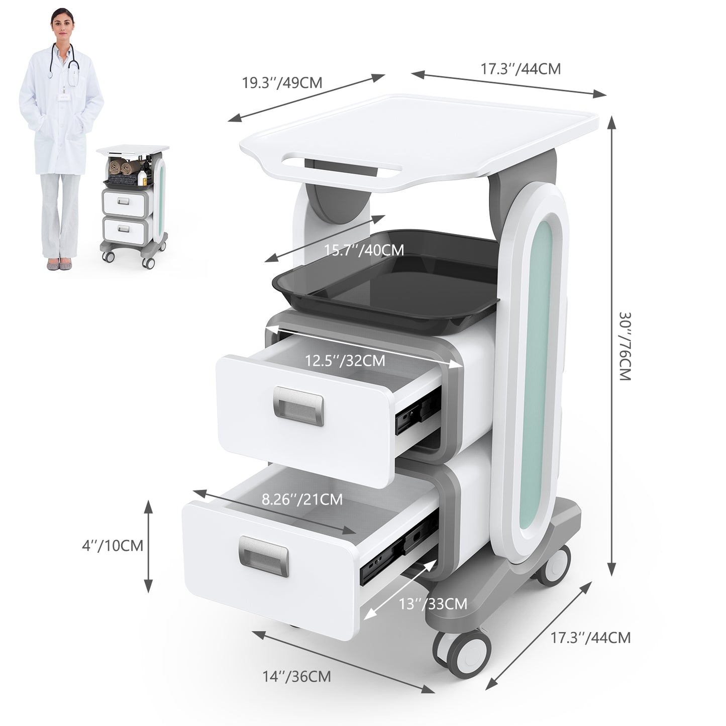 Mobile Ultrasound Cart 4-Tier Beauty Salon Trolley Cart Medical Rolling Carts