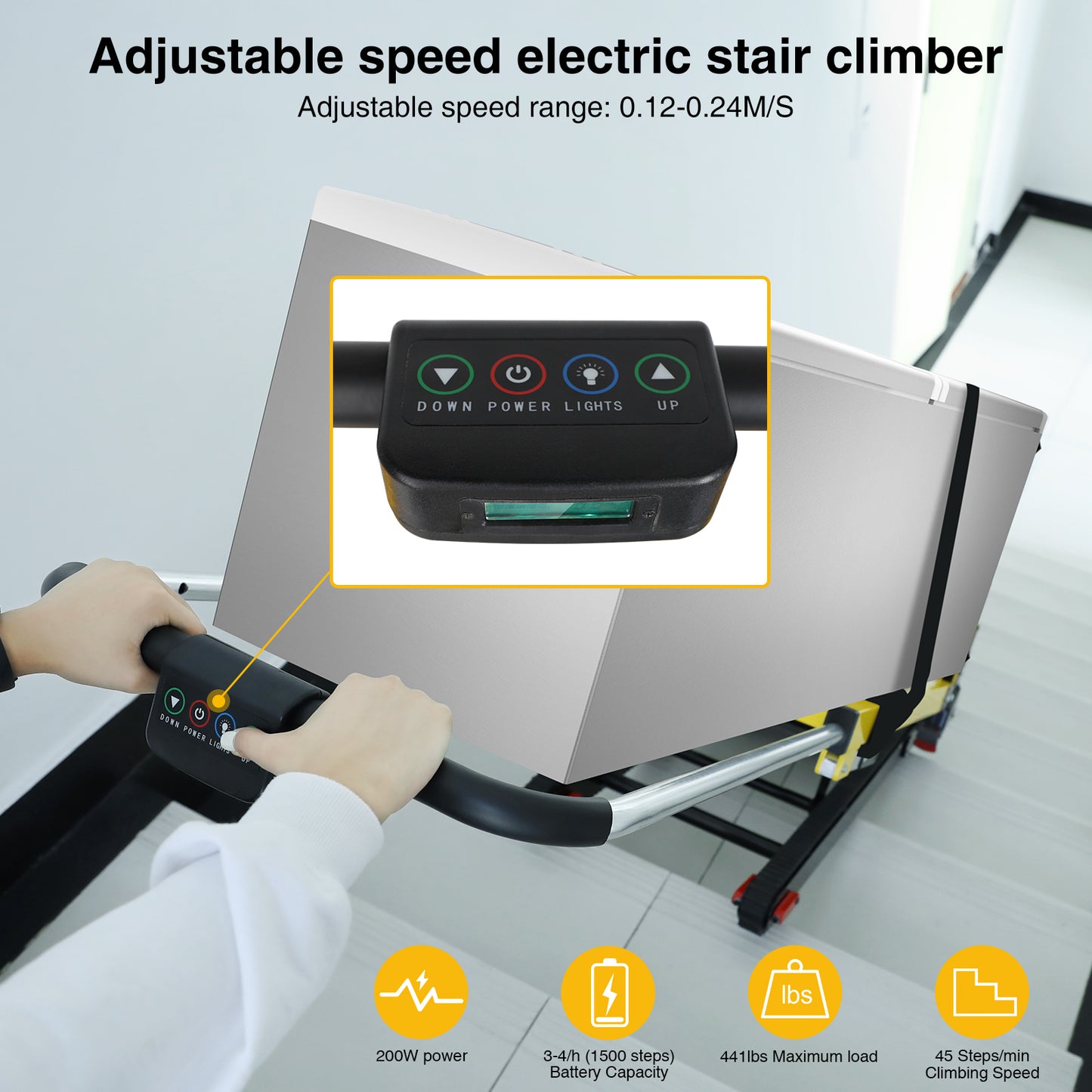 Electric Stair Climbing Hand Trucks 200W Motor 3 Variable Speeds 440lbs Max Load