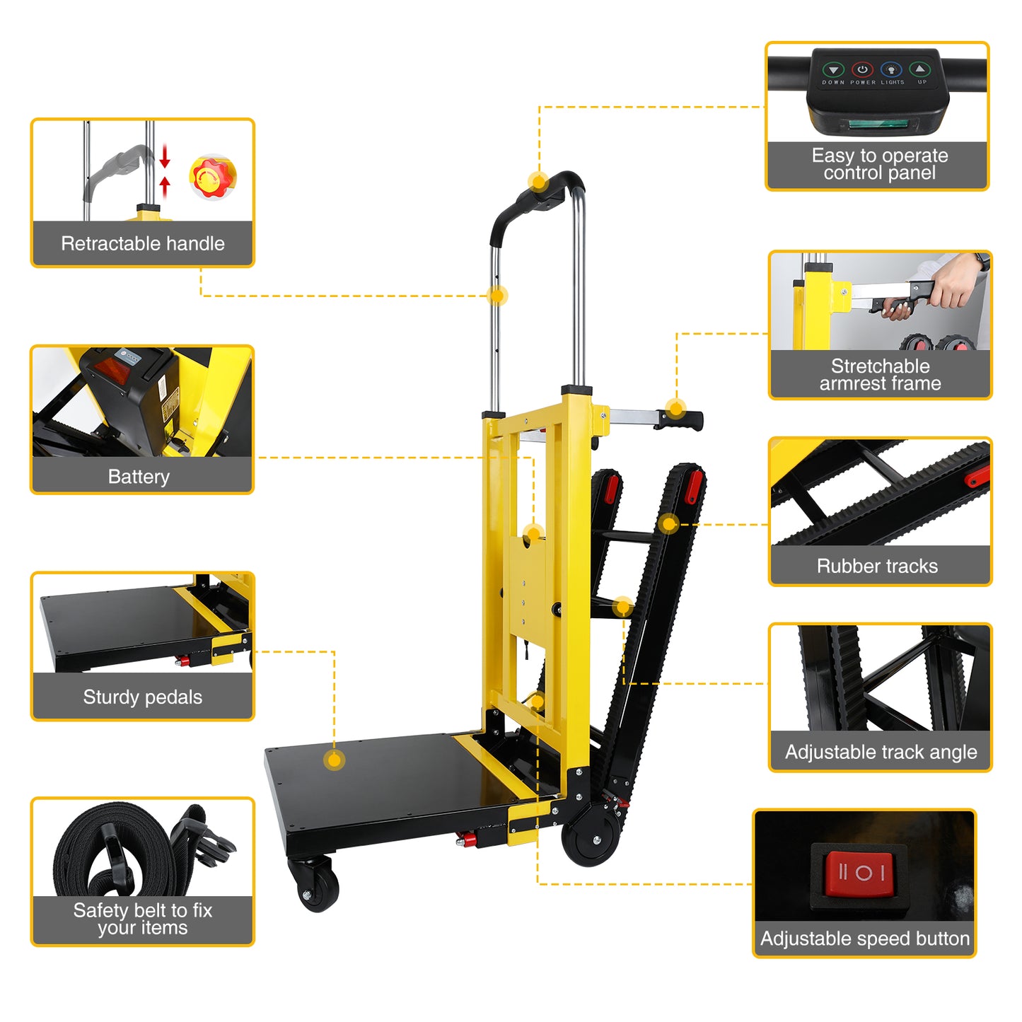 Electric Stair Climbing Hand Trucks 200W Motor 3 Variable Speeds 440lbs Max Load