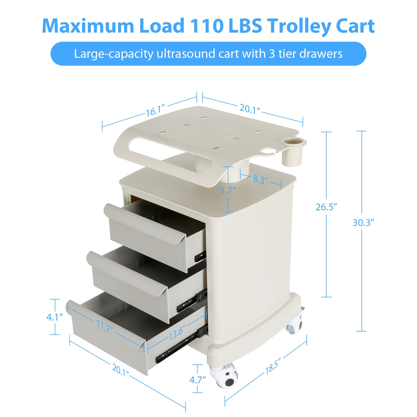 Mobile Ultrasound Cart for Ultrasound Imaging Scanner Hospital Medical Trolley