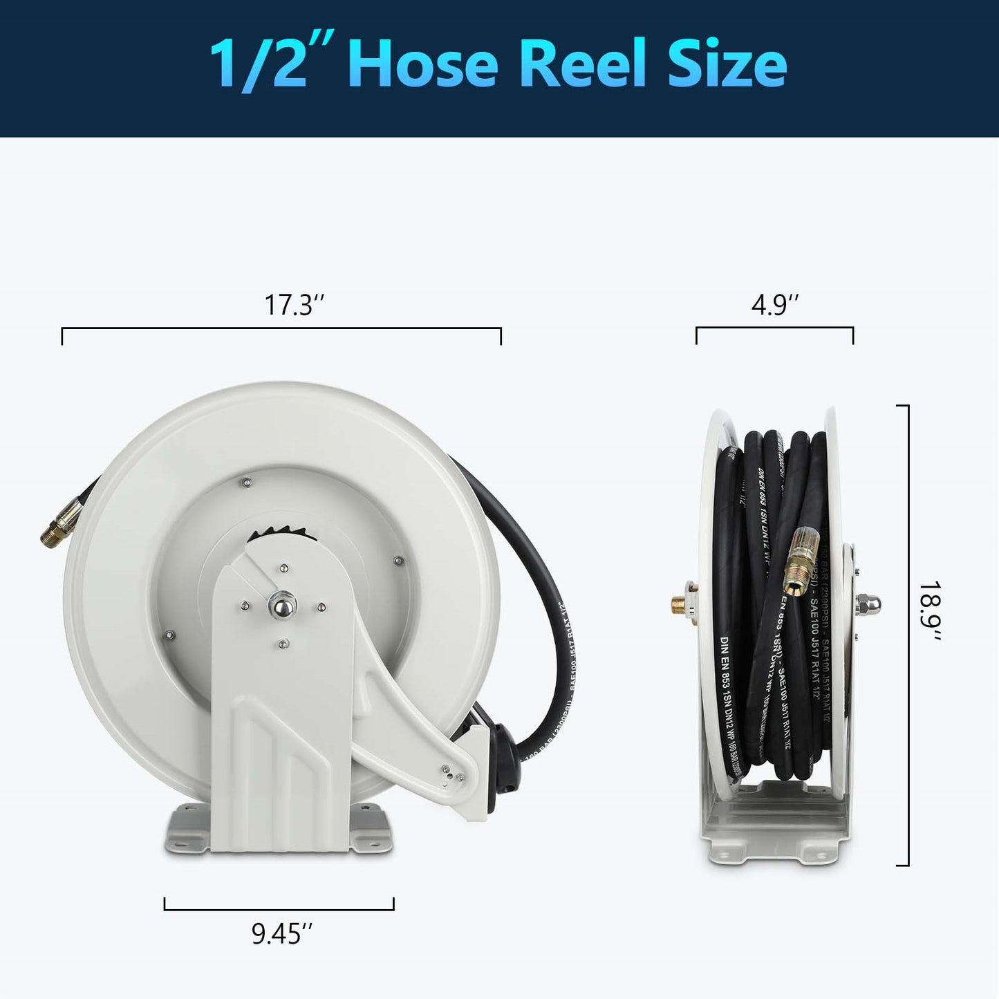 Retractable Oil Hose Reel 1/2" x 50' Heavy Duty Steel Construction Hose Reel