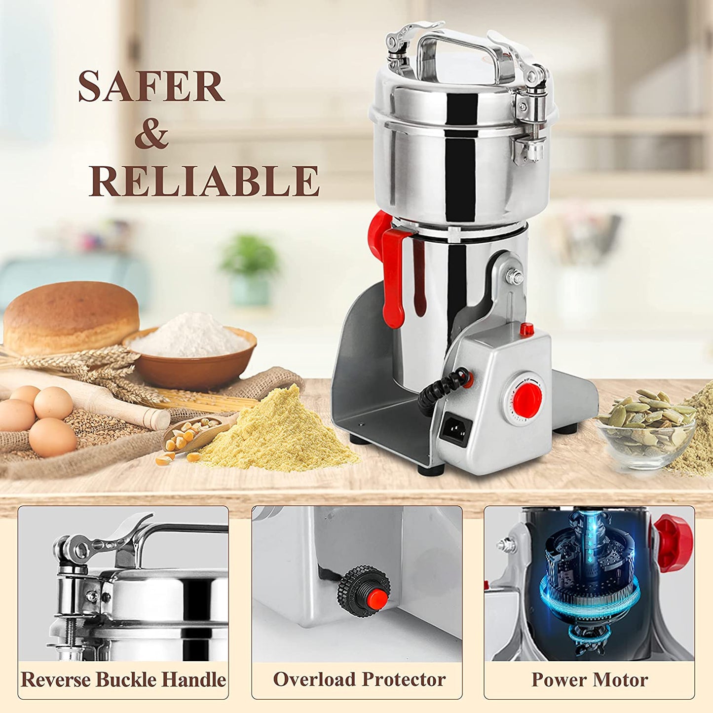 750g Commercial Spice Grinder Electric Grain Mill Grinder 2600W High Speed Pulverizer