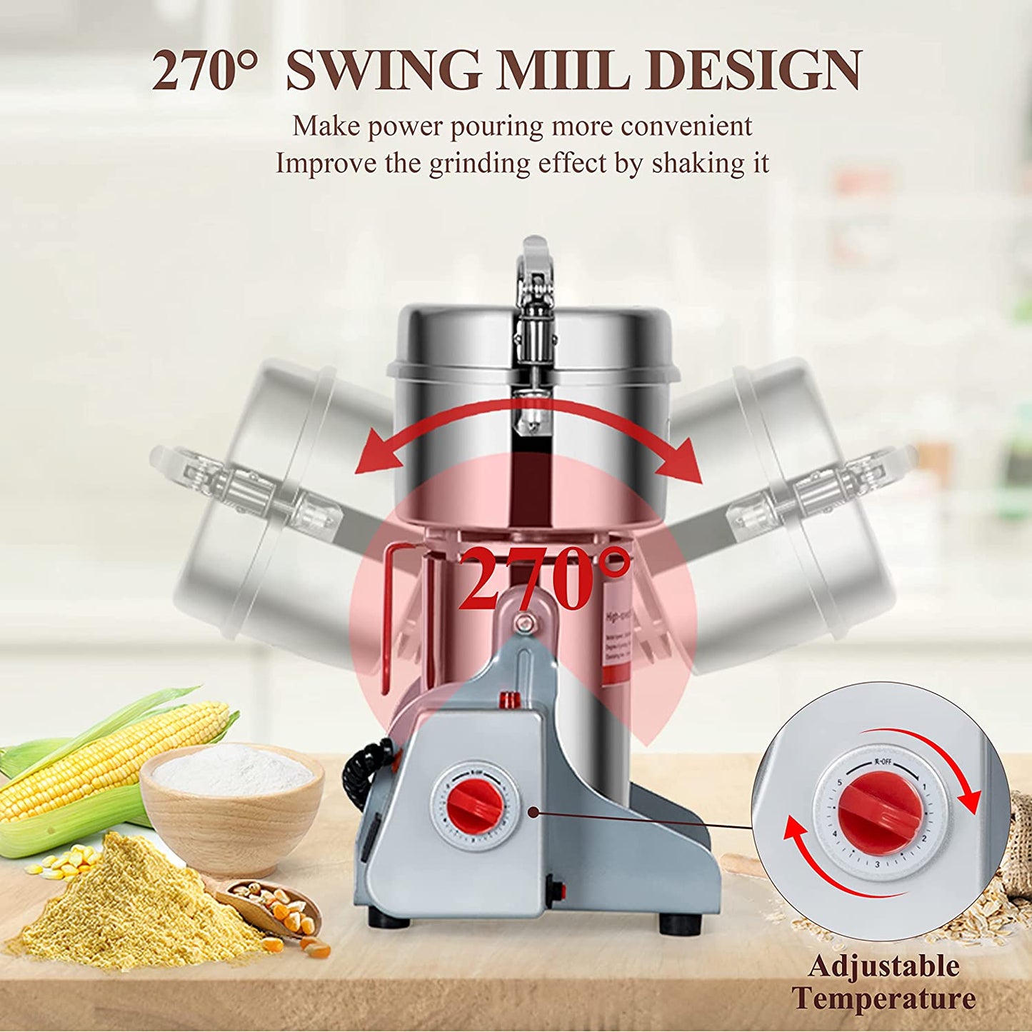 750g Commercial Spice Grinder Electric Grain Mill Grinder 2600W High Speed Pulverizer